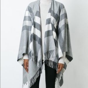 Burberry Check Cashmere and Wool Poncho Gray Color